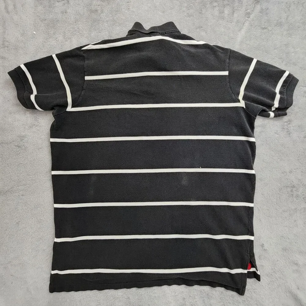 VTG Polo Ralph Lauren Mens Sz L Black & White Stripes 100 Cotton USA Made Pocket
